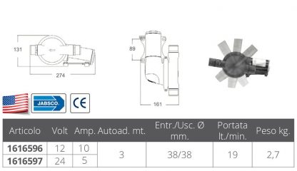 POMPA SCARICO ACQUE NERE 12 V. - immagine 2