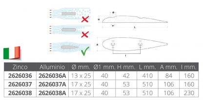 ANODO IN ALLUMINIO NACA 410x84x42 - immagine 2